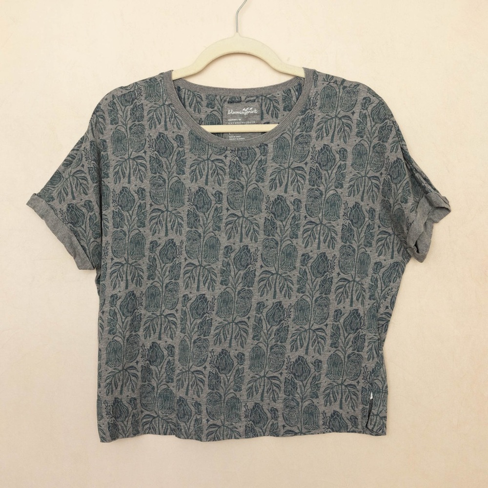 Anthropologie Blue-Green Patterned Short Sleeve Top